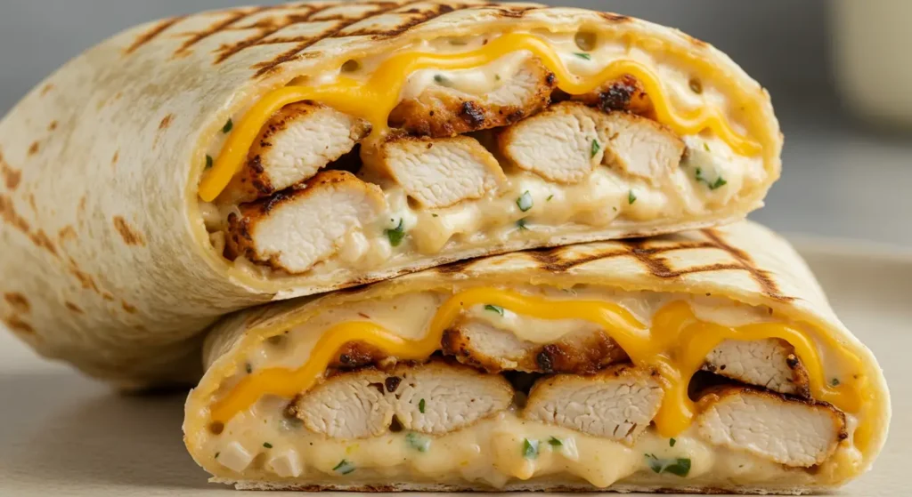 Savory Cheesy Garlic Chicken Wraps with Three-Cheese Blend
